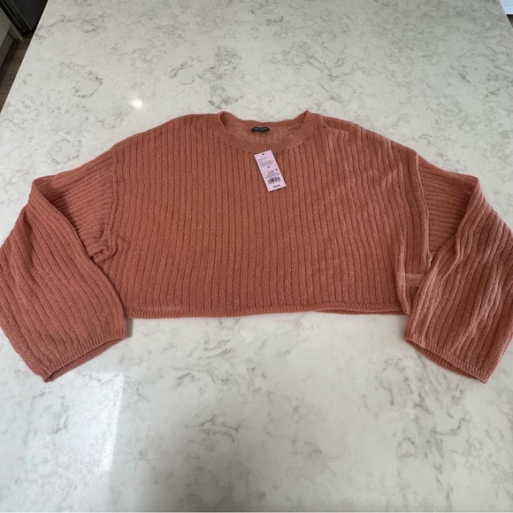 NEW Wild Fable Pink/Rose colored Ribbed Knit Boho Cropped Sweater XL - Picture 6 of 16